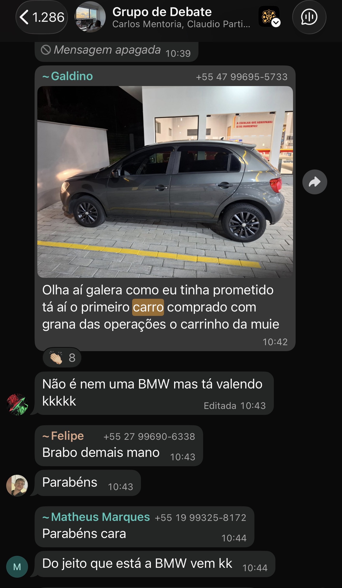 Aluno mostra o primeiro carro comprado com a grana das operações
